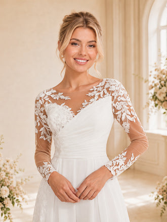 ChicSew Elegant Illusion Long Sleeves Lace Chiffon Long Wedding Jumpsuit