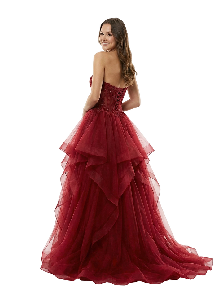 Strapless Lace Beaded A-line Sweetheart Long Party Prom Dresses