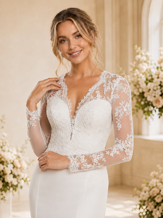 ChicSew Beautiful V-Neck Long Sleeve Crepe Mermaid Foor-Length Wedding Dress