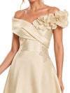 ChicSew Elegant Off Shoulder A-Line Floor-Length Satin Bridesmaid Dresses With Lace Appliques