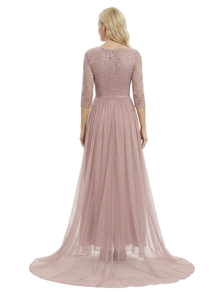 Pretty Lace Mother of the Groom Gown Chiffon Square Half Sleeves Maxi Dress