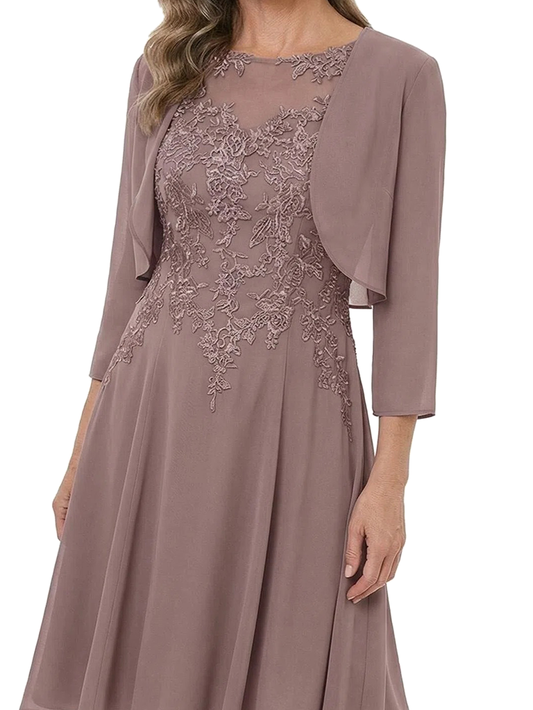 ChicSew Illusion Lace Knee-Length Chiffon A-Line Evening Gowns For Mother Of The Groom With Jacket
