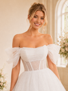 ChicSew Elegant A-Line Boning Lace Tulle Off The Shoulder Midi Wedding Dresses