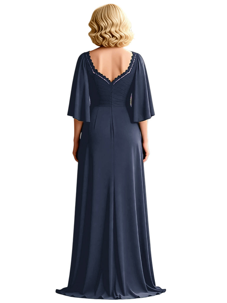 Elegant Sweetheart Bell Sleeves A-line Chiffon Mother of the Brides Dresses