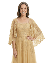 ChicSew Unique Lace Mother Of The Bride Dress With Flutter Cape Sleeves