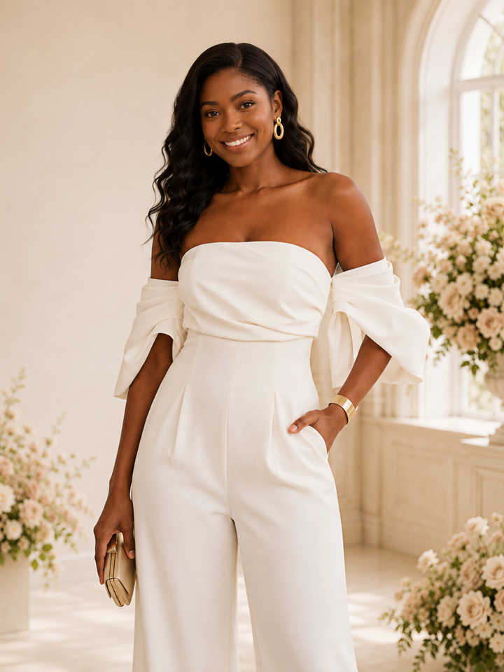 ChicSew Sexy Off The Shoulder Crepe Floor-Length Wedding Jumpsuit