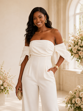 ChicSew Sexy Off The Shoulder Crepe Floor-Length Wedding Jumpsuit