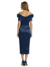 Chicsew Modern Off Shoulder Soft Satin Sheath Ruched Mother Of The Groom Tea-Length Dress