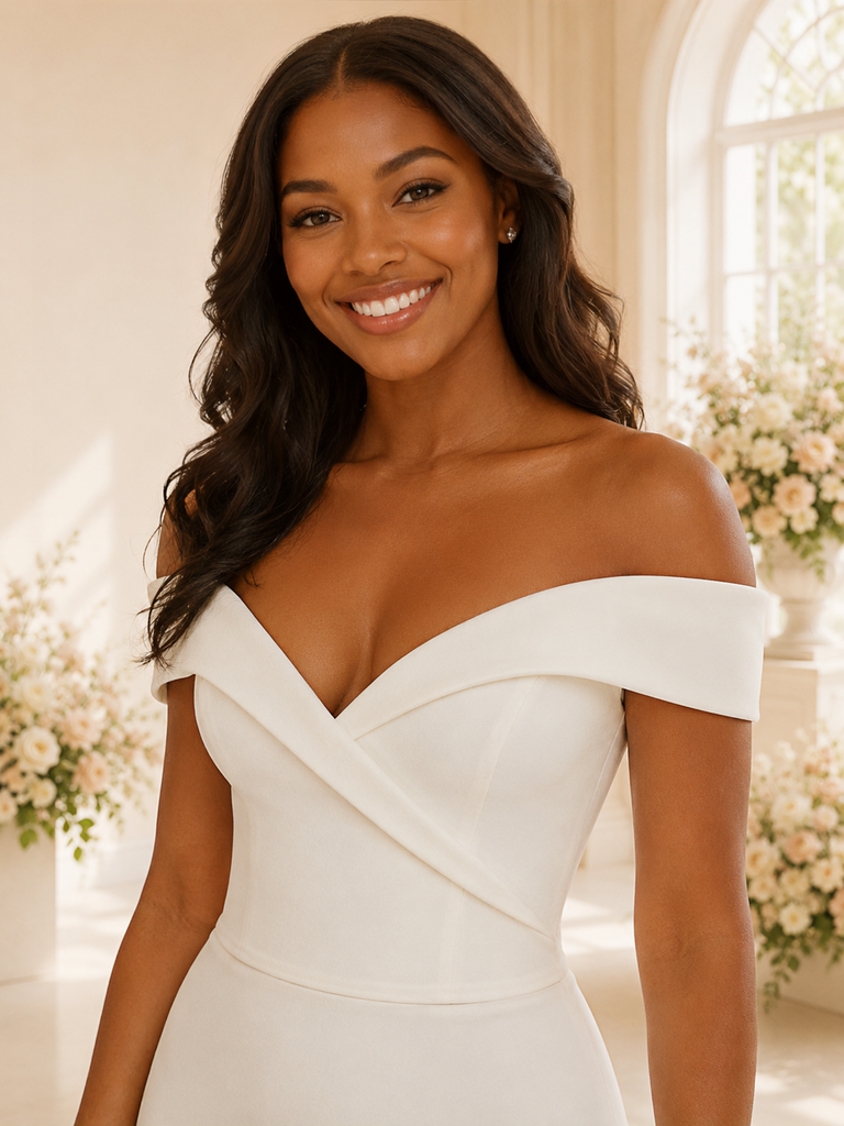 ChicSew Elegant Off The Shoulder Crepe Mermaid Floor-Length Wedding Dress
