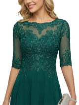 ChicSew Elegant Chiffon Lace Illusion High Low Half Sleeves A-Line Mother Of The Groom Dress