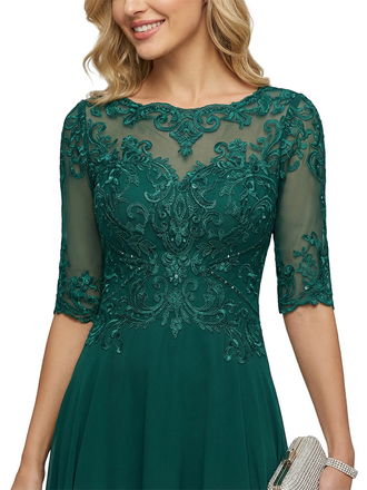 ChicSew Elegant Chiffon Lace Illusion High Low Half Sleeves A-Line Mother Of The Groom Dress