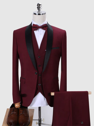 Burgundy Classic 3 Piece Men's Suit with Regular Fit and Sophisticated Peak Lapel CN540