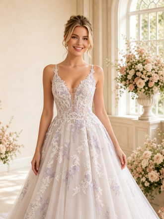 ChicSew Unique Spaghetti Straps A-Line Lace Tulle Maxi Wedding Dresses With Long Train