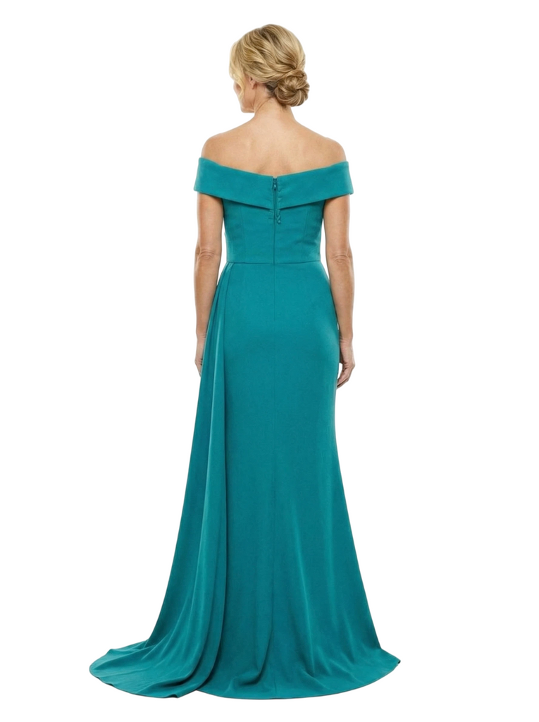 Chicsew Off Shoulder Side Slit Crepe Mother Of The Groom Dress Mermaid