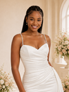 ChicSew Fancy Spaghetti Straps Satin Beaded Mermaid Floor-Length Wedding Dress