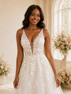 ChicSew Elegant Spaghetti Straps V-Neck Tulle Long A-Line Wedding Dress With Lace Appliques
