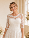 ChicSew Elegant Jewel Half Sleeves Lace Tulle Maxi Long A-Line Wedding Dress