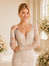 ChicSew Romantic V-Neck Long Sleeves Lace Tulle Mermaid Wedding Dresses With Train