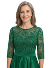 ChicSew Jewel 3/4 Sleeve Lace Applique Satin Tea Length Elegant Mother of the Bride Dresses