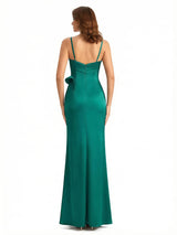 Sexy Spaghetti Straps Silky Satin Mermaid Long Evening Gown Dresses For Women