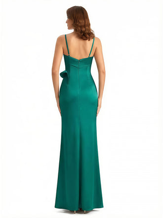 Sexy Spaghetti Straps Silky Satin Mermaid Long Evening Gown Dresses For Women