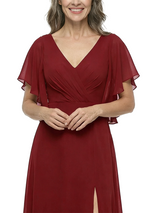 ChicSew V-Neck A-Line Chiffon Mother Of The Bride Dresses With Flutter Sleeves Side Slit Floor-Length