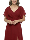 ChicSew V-Neck A-Line Chiffon Mother Of The Bride Dresses With Flutter Sleeves Side Slit Floor-Length