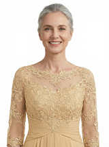 ChicSew Beautiful High-Low Long Sleeve Chiffon Ruffle Mother Of The Bride Dress With Illusion Lace Bodice