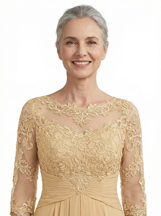 ChicSew Beautiful High-Low Chiffon Ruffle Mother Of The Bride Dress With Illusion Lace Bodice