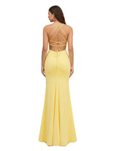Sexy V-Neck Mermaid Jersey Long Formal Dresses For Women Side Slit Spaghetti Straps