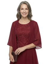ChicSew Jewel 3/4 Sleeve Chiffon Jacket Lace Tea Length Chiffon Mother Of The Bride And Groom Dresses