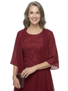 ChicSew Jewel 3/4 Sleeve Chiffon Jacket Lace Tea Length Chiffon Mother Of The Bride And Groom Dresses