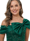 ChicSew Off Shoulder Bow Knot Lace Appliques Satin Mermaid Floor Length Mother of the Bride Dress