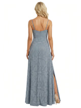 Elegant Jewel Spaghetti Straps Floral Burnout Chiffon Sheath Formal Evening Dresses
