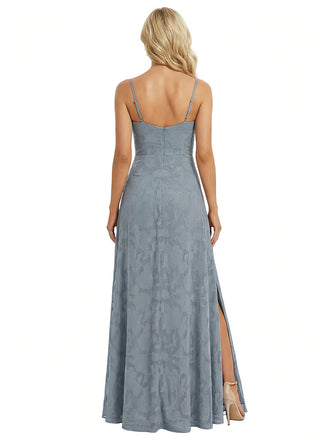 Elegant Jewel Spaghetti Straps Floral Burnout Chiffon Sheath Formal Evening Dresses