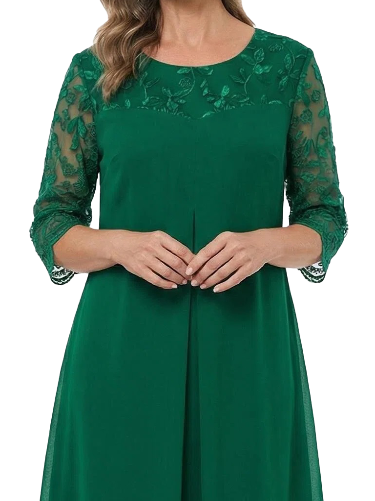 ChicSew A-Line Modern 3/4 Sleeves Chiffon Mother Of The Groom Dress With Lace Applique Knee Length