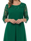 ChicSew A-Line Modern 3/4 Sleeves Chiffon Mother Of The Groom Dress With Lace Applique Knee Length