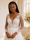 ChicSew Elegant V-Neck Chiffon A-Line Long Sleeves Lace Applique Maxi Wedding Dress