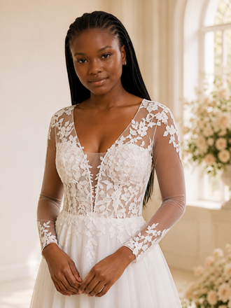 ChicSew Elegant V-Neck Chiffon A-Line Long Sleeves Lace Applique Maxi Wedding Dress