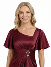 ChicSew Unique Asymmetrical Neckline Silky Satin Ruffle A-Line Mother Of The Bride Gown With Flutter Sleeves