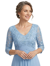 ChicSew Classy V-Neck Ruched Chiffon Lace Long Sleeve Mother Of The Bride Dresses