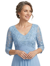 ChicSew Classy V-Neck Ruched Chiffon Lace Long Sleeve Mother Of The Bride Dresses