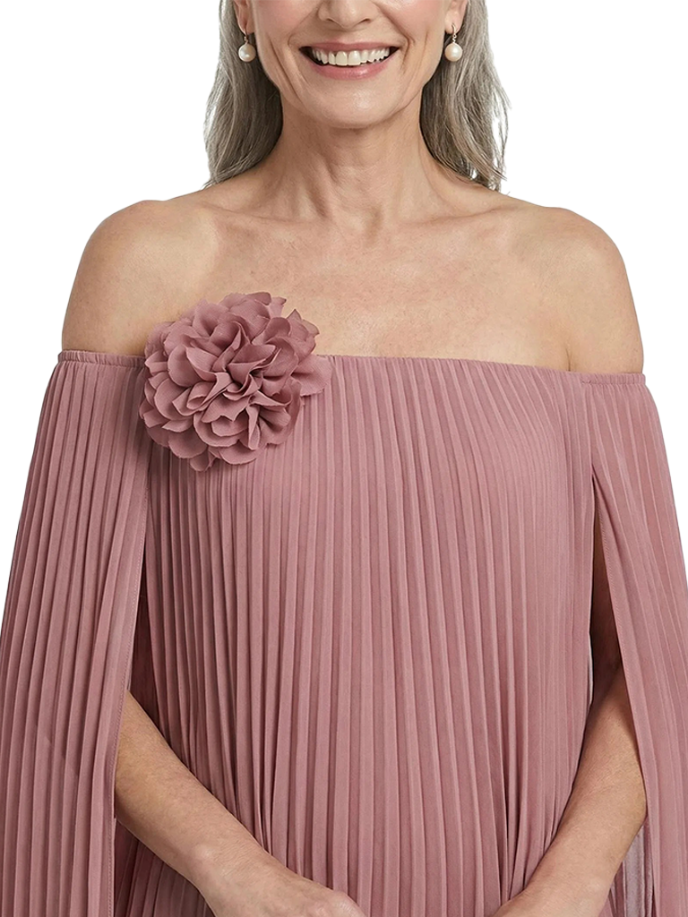 ChicSew Pleated Floral Applique Floor Length Chiffon Romantic Mom Of The Groom Dresses