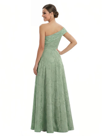 Elegant One Shoulder Floral Burnout Chiffon A-Line Formal Evening Dresses Side Slit