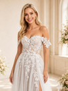 ChicSew Elegant A-Line Off The Shoulder Lace Tulle Long Wedding Dresses With Side Slit
