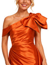 ChicSew Fancy One Shoulder Satin Formal Bridesmaid Gown With Oversized Bow Knot Mermaid Dresses