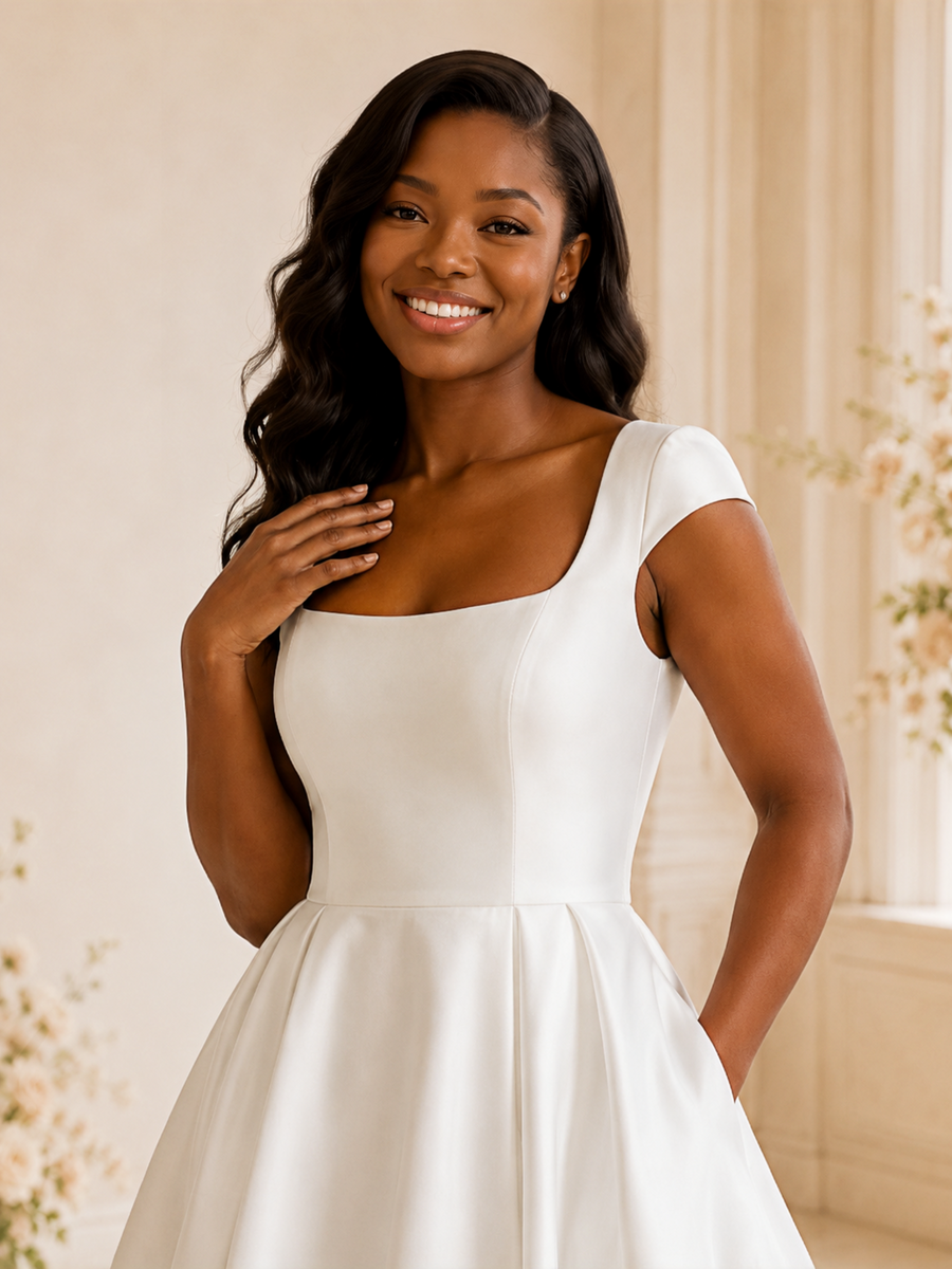 ChicSew Fancy Square Neck A-Line Satin Maxi Wedding Dress With Button