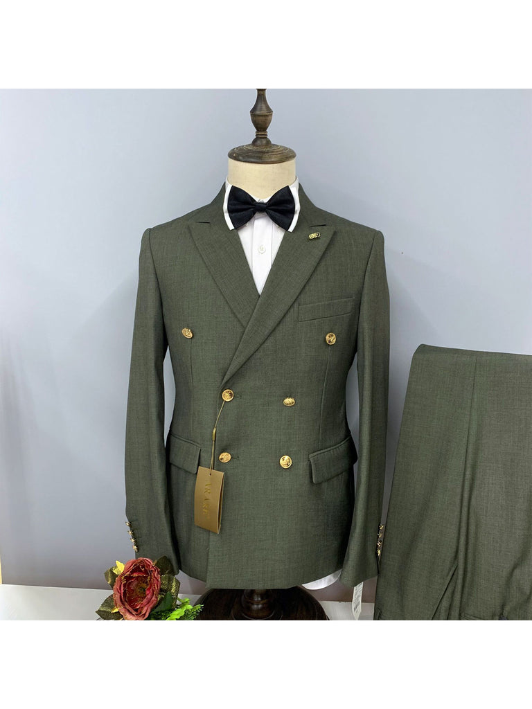 Clover Casual Men's Suit Slim Fit Double Breasted 3 Piece Business Tuxedos CN530
