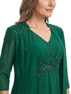 ChicSew Classy A-Line Mother Of The Groom Dresses With Jacket V-Neck Chiffon Tea-Length Applique Gown