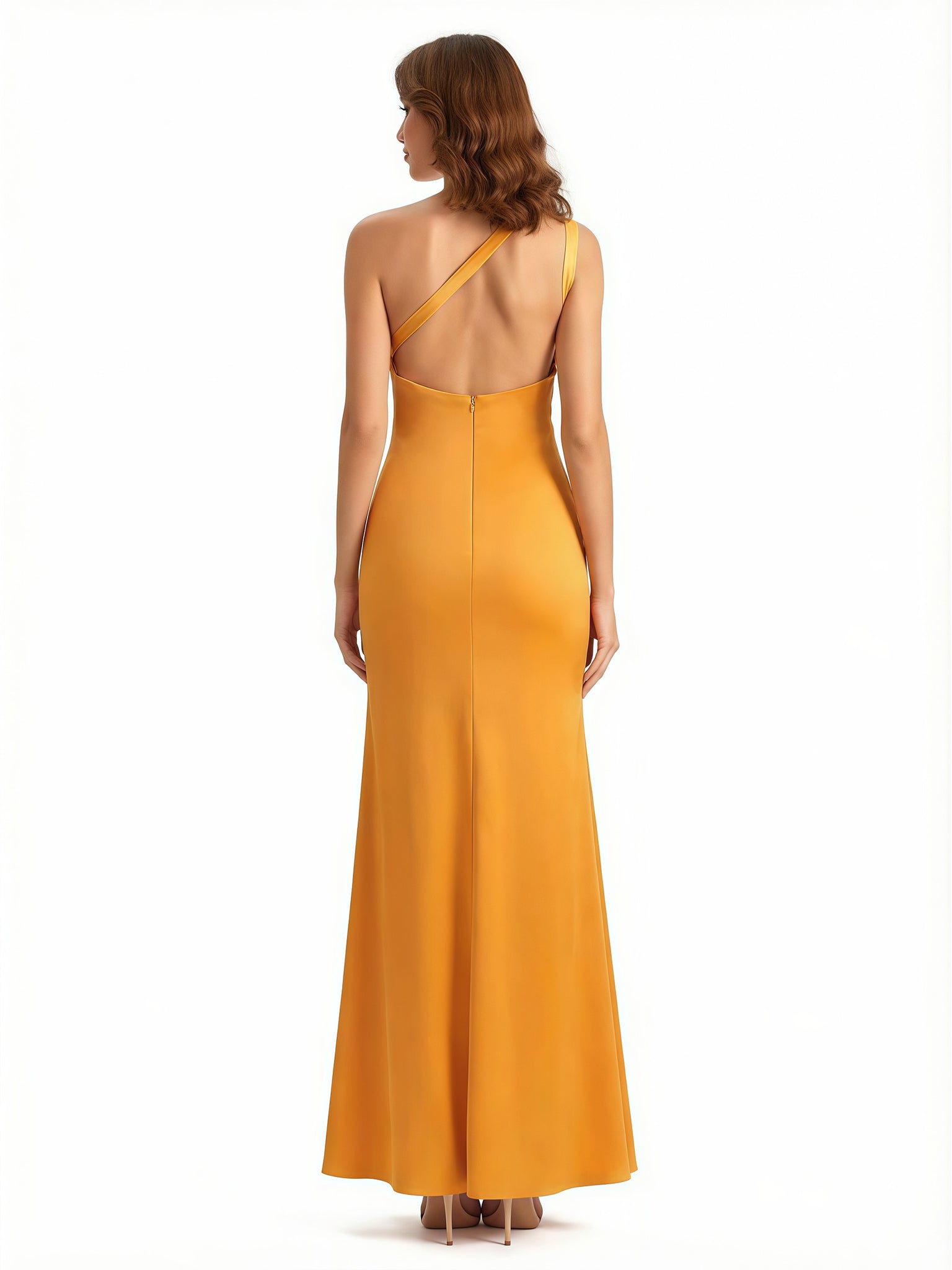 Sexy One Shoulder Silky Satin Mermaid Long Evening Gown Dresses For Women Side Slit